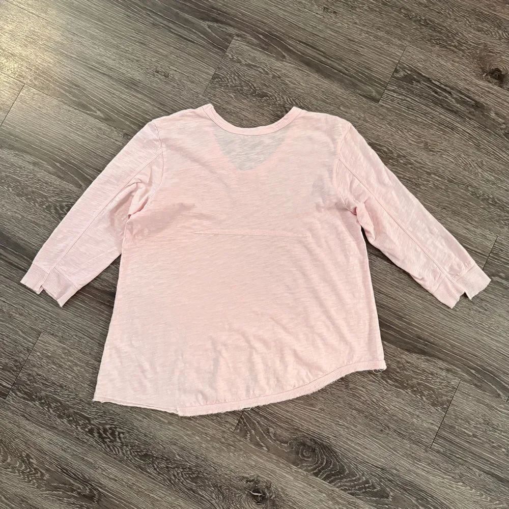 Wilt Asymmetrical Hem Top Women Small V Neck 3/4 Sleeve Pullover Tee Pink Cotton - Picture 9 of 9